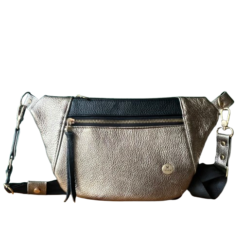 Sleek City Bag – Light Gold Deer Leather x Black Cowhide