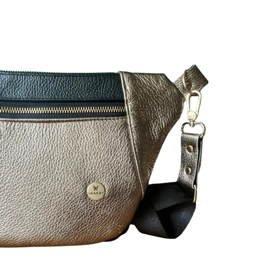 Sleek City Bag – Light Gold Deer Leather x Black Cowhide