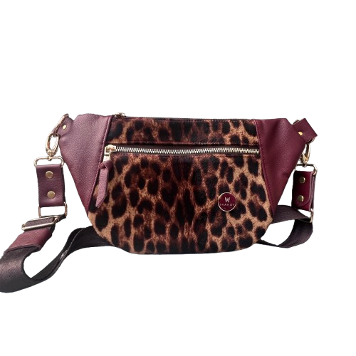 Leather Burgundy and Leopard Print Sleek Bag