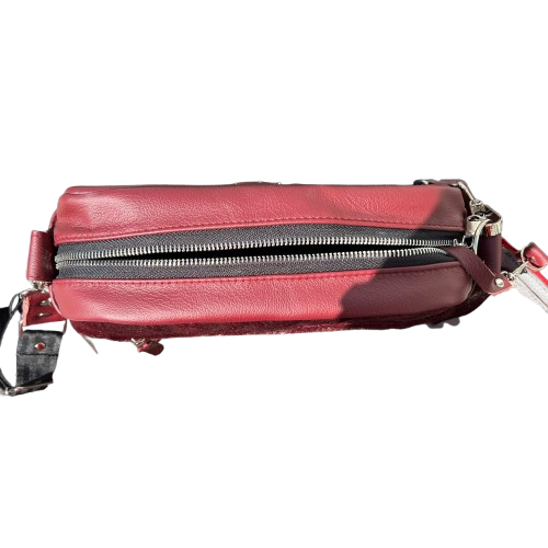 Burgundy Hair-On Leather Box Bag with Coin Wallet – Handmade Luxury