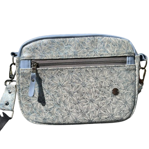 Baby Blue Floral Leather Bag | Shiny Flower Print Crossbody