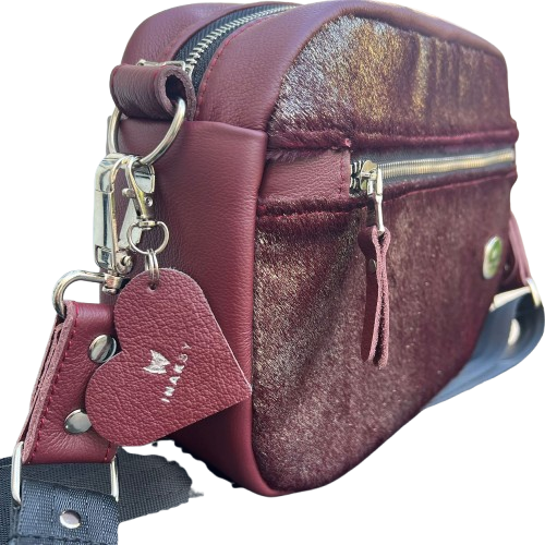 Burgundy Hair-On Leather Box Bag with Coin Wallet – Handmade Luxury