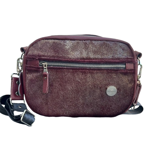 Burgundy Hair-On Leather Box Bag with Coin Wallet – Handmade Luxury